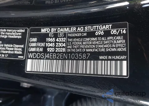 2014 Mercedes-Benz Cla 250 from USA, damaged, VIN WDDSJ4EB2EN103587